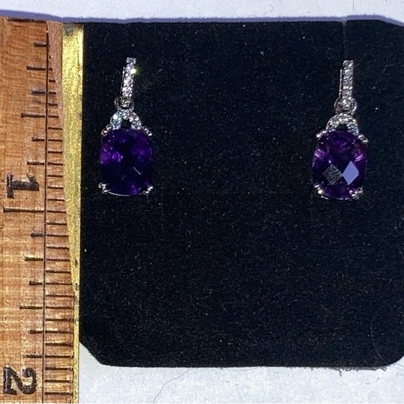 VJ CHINA Sterling Silver Purple and Clear Stones Earrings 925 - Picture 11 of 12